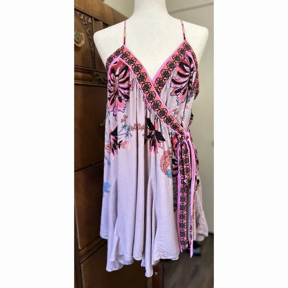 Free People Magic Garden Slip Dress Women Small Purple Floral Wrap Fairy Whimsy - Picture 1 of 11